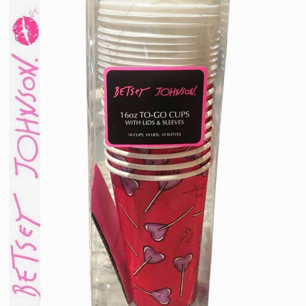 Betsey Johnson 16oz To-Go Lollipop Heart Cups, Lids, & Sleeves